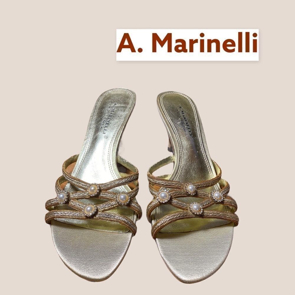 A. Marinelli Gold Pearl Rhinestone Sandals 7.5